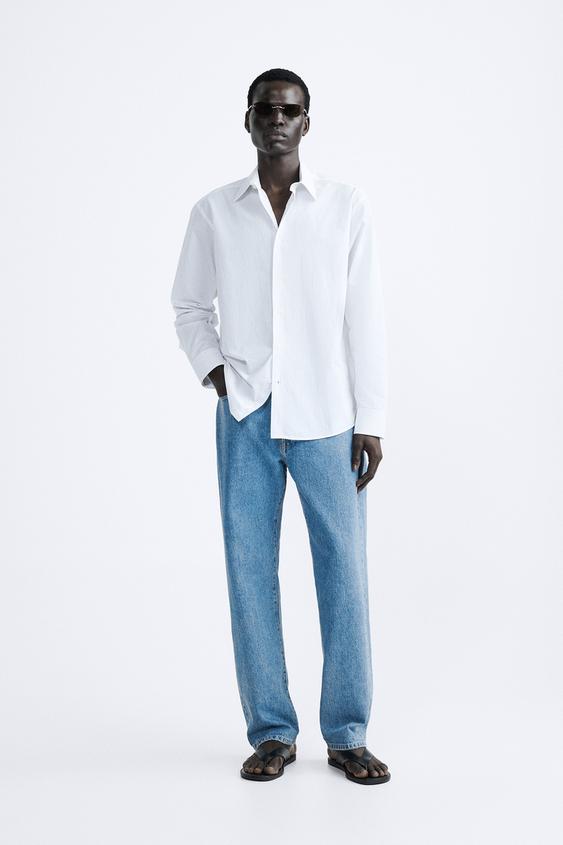 Zara Man Striped cotton linen shirt