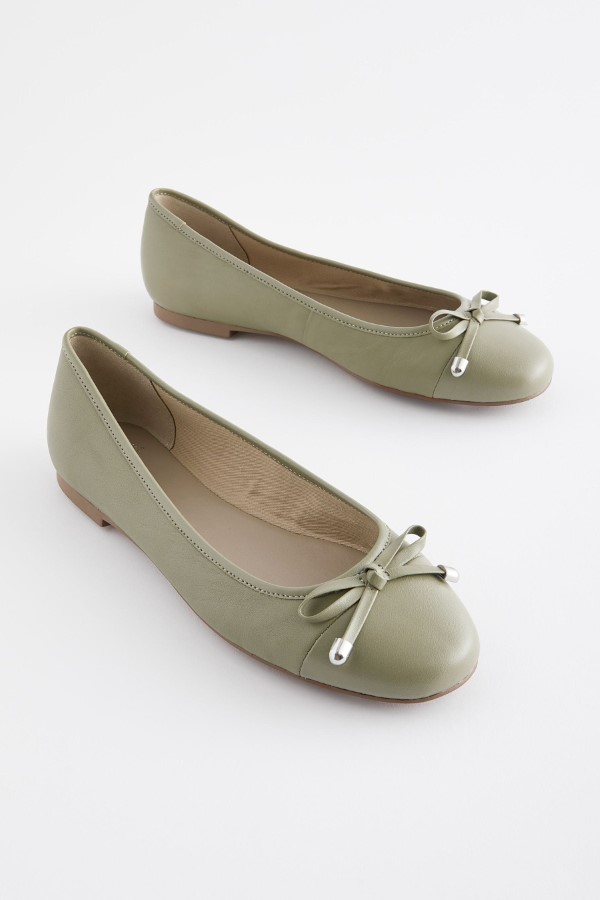 Next Forever Comfort® Round Toe Leather Ballerina Shoes in Green