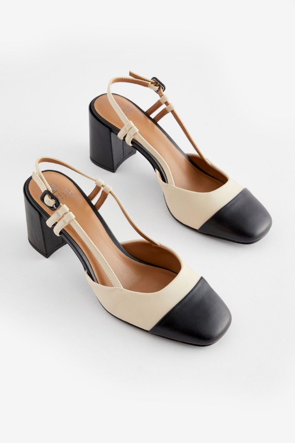 Next Forever Comfort® Square Toe Slingback Block Heel Shoes in Bone Cream