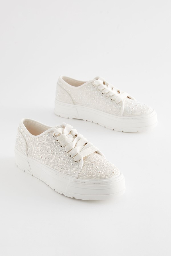 Next Forever Comfort® Cleated Sole Chunky Trainers in White/Gold