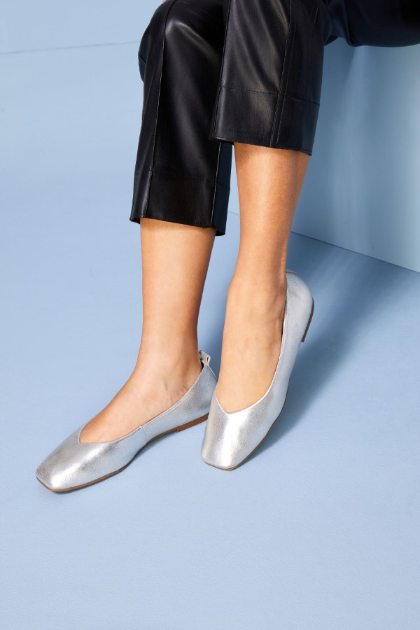 Next Signature Leather Hi Cut Ballerina Shoes in Silver