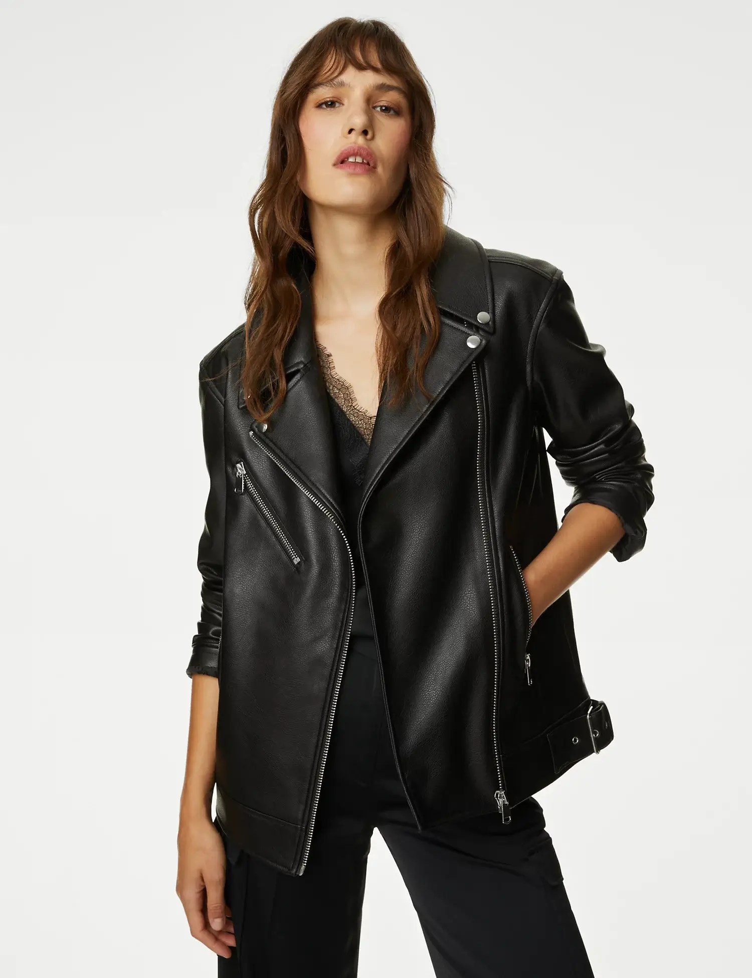 Faux Leather Girlfriend Biker Jacket, £69, M&S Collection