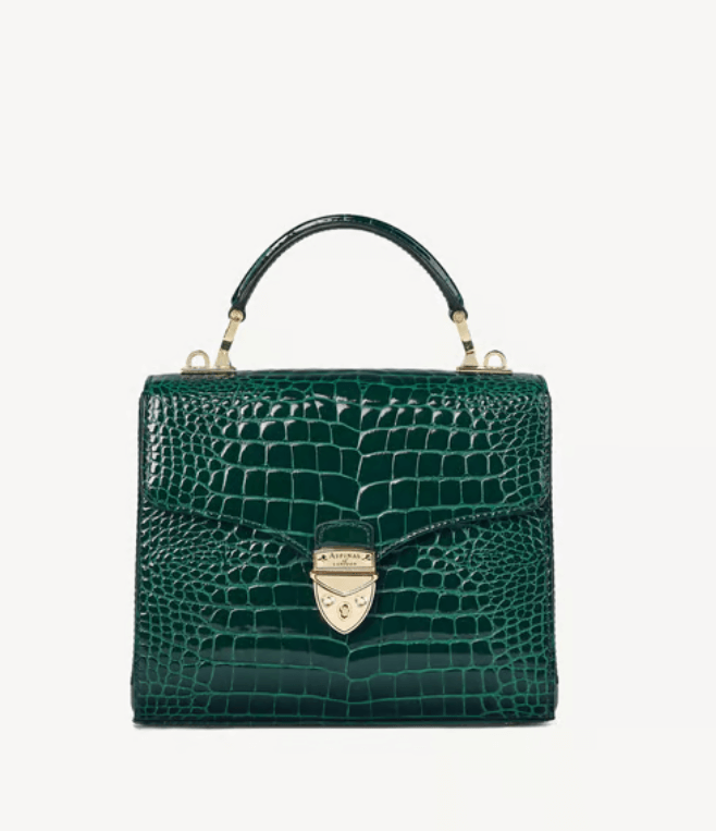 Midi Mayfair Bag In Evergreen Patent Croc, £595, Aspinal of London