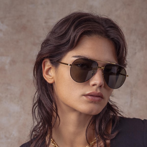 Marcelo Aviator Sunglasses in Black and Yellow Gold from Linda Farrow