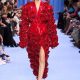 model wears rose coat trend and shoes at balmain ss24 show