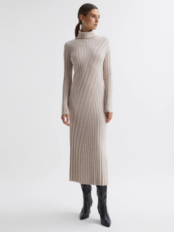 Cady Ribbed Knit Roll Neck Midi Dress from Reiss