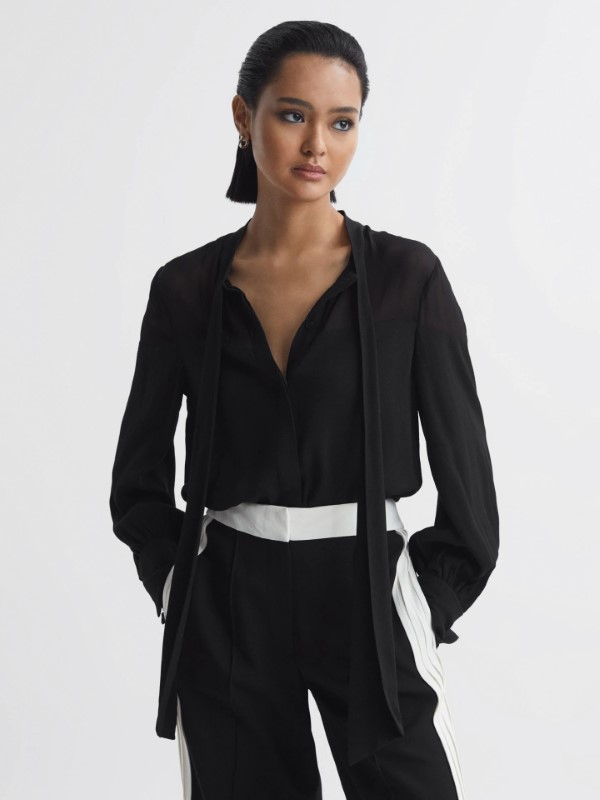 Arina Tie Neck Blouse from Reiss