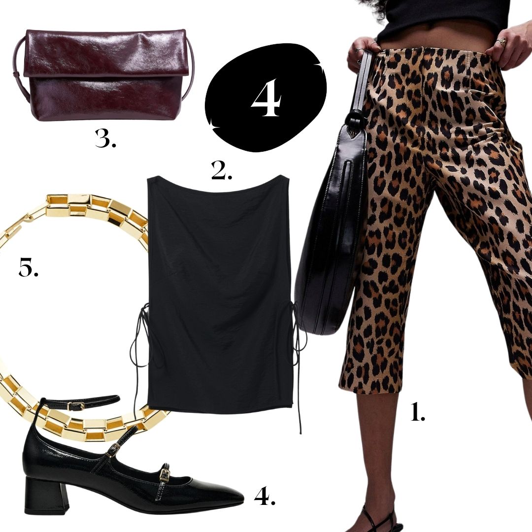 Capri pants outfit idea with leopard print pedal pushers