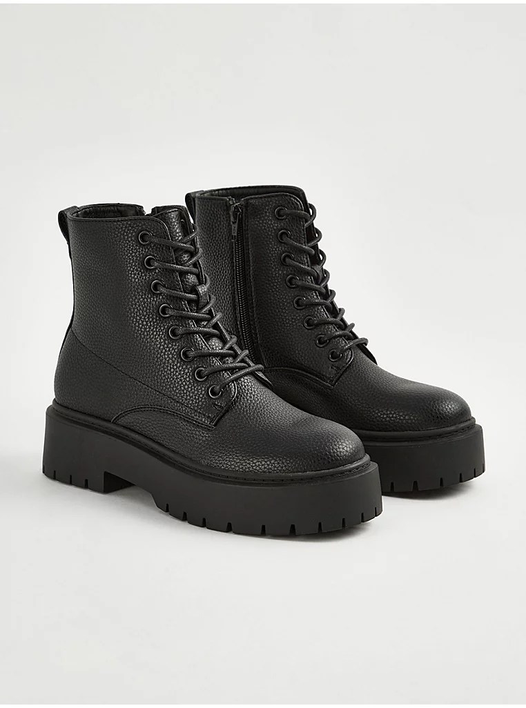 Black Textured Lace Up Boots George at ASDA
