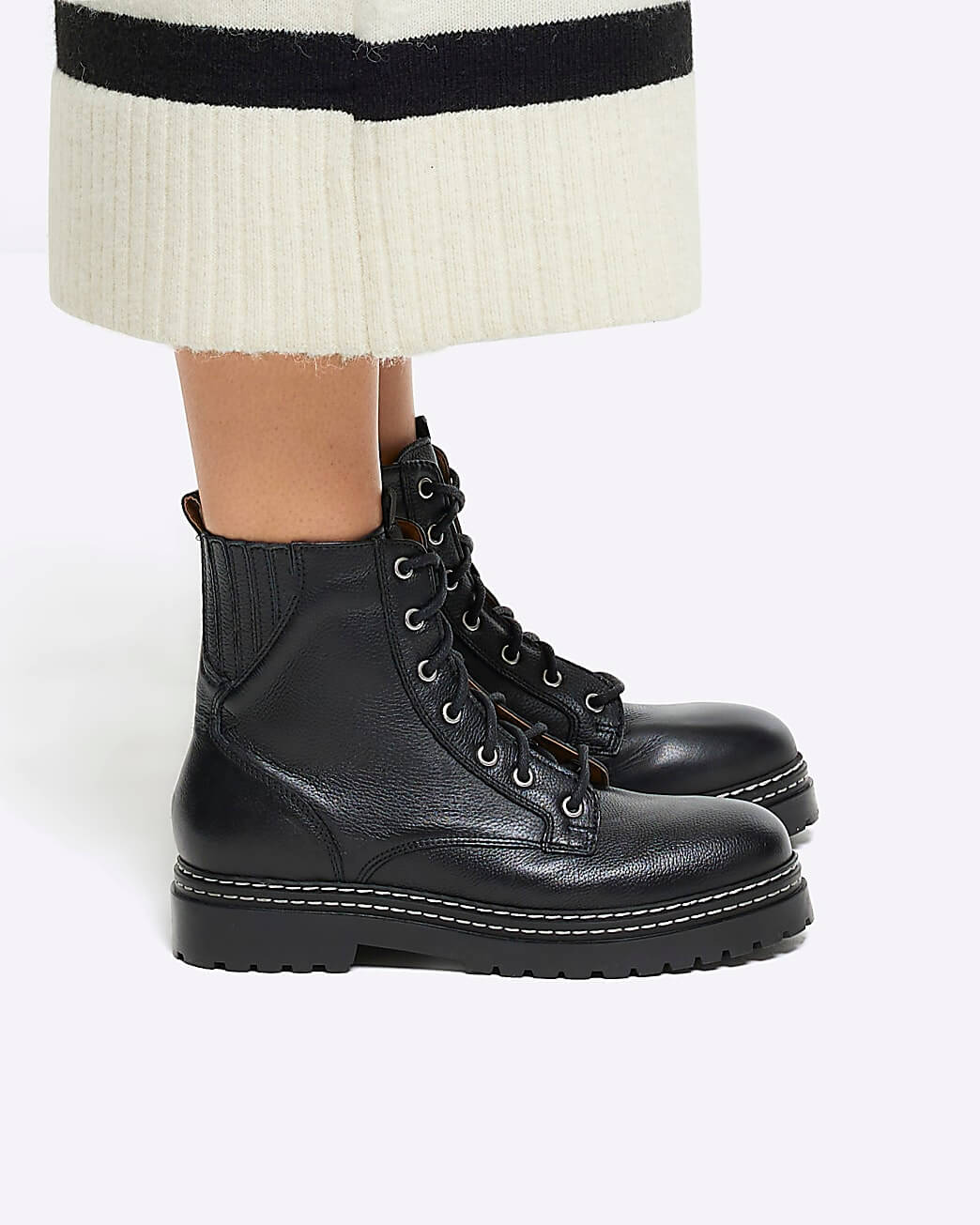 Black Leather Lace Up Boots, £70, River Island