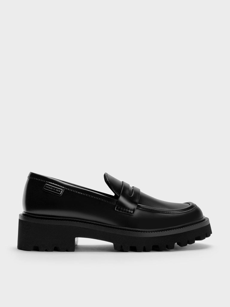 Black Boxed Covered Ridge-Sole Loafers, £85, Charles & Keith